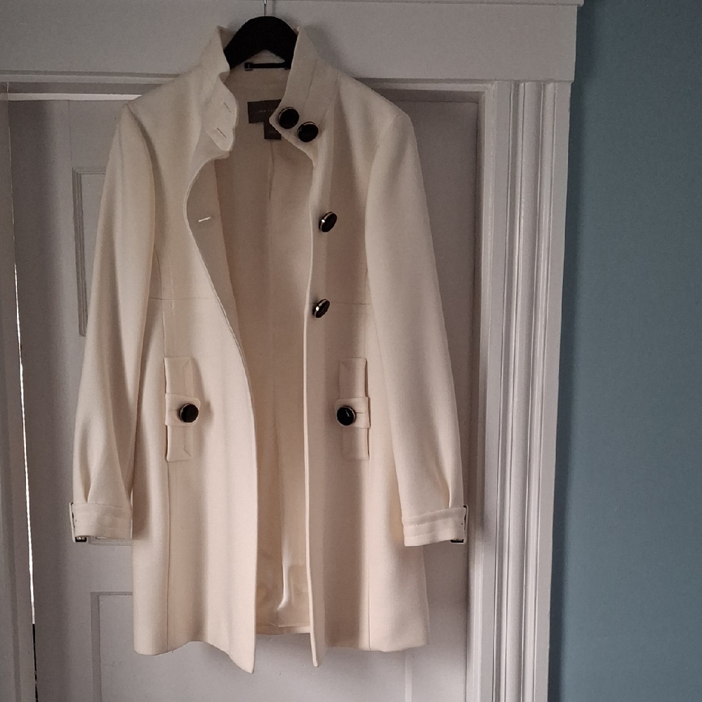 Ann Taylor Cream Double-Breasted Wool-Blend Pea Coat